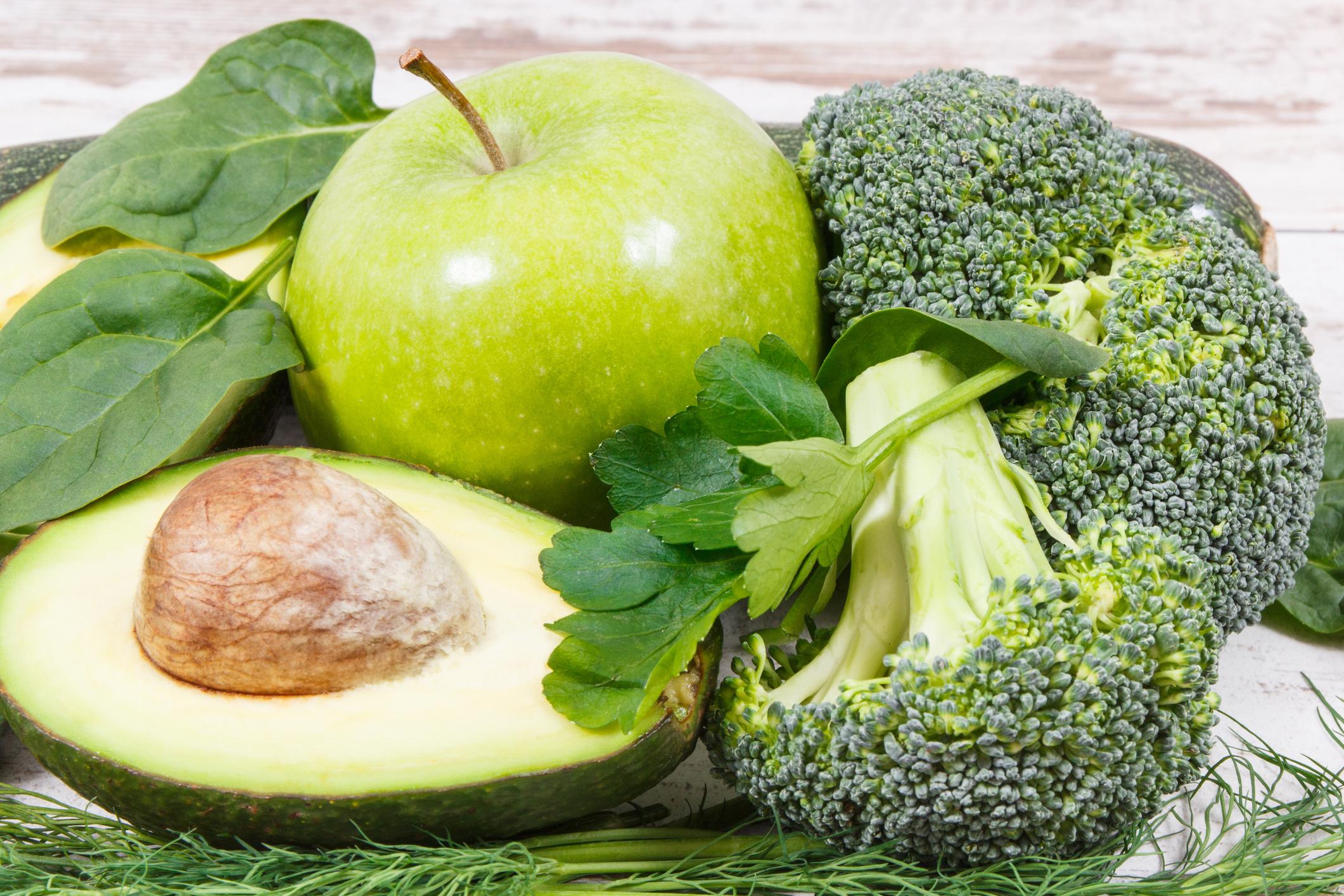 Natural fresh green fruit and vegetables as source vitamins and minerals, concept of healthy nutrition