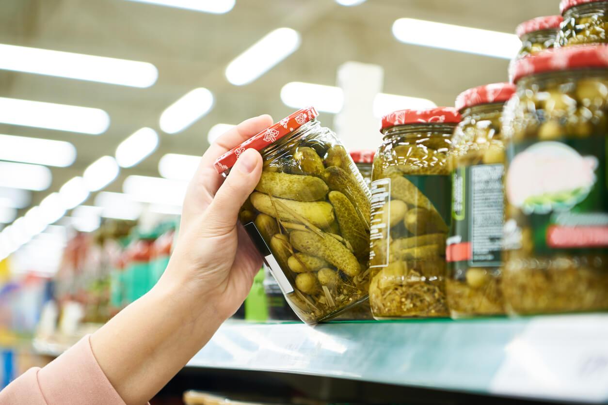 Pickled cucumbers in jar